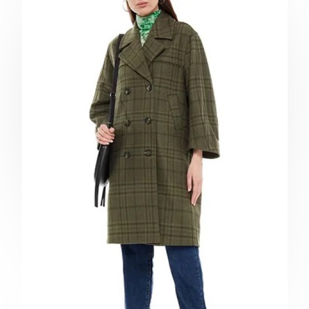 GANNI Green Plaid Wool Coat Sz XXS/XS